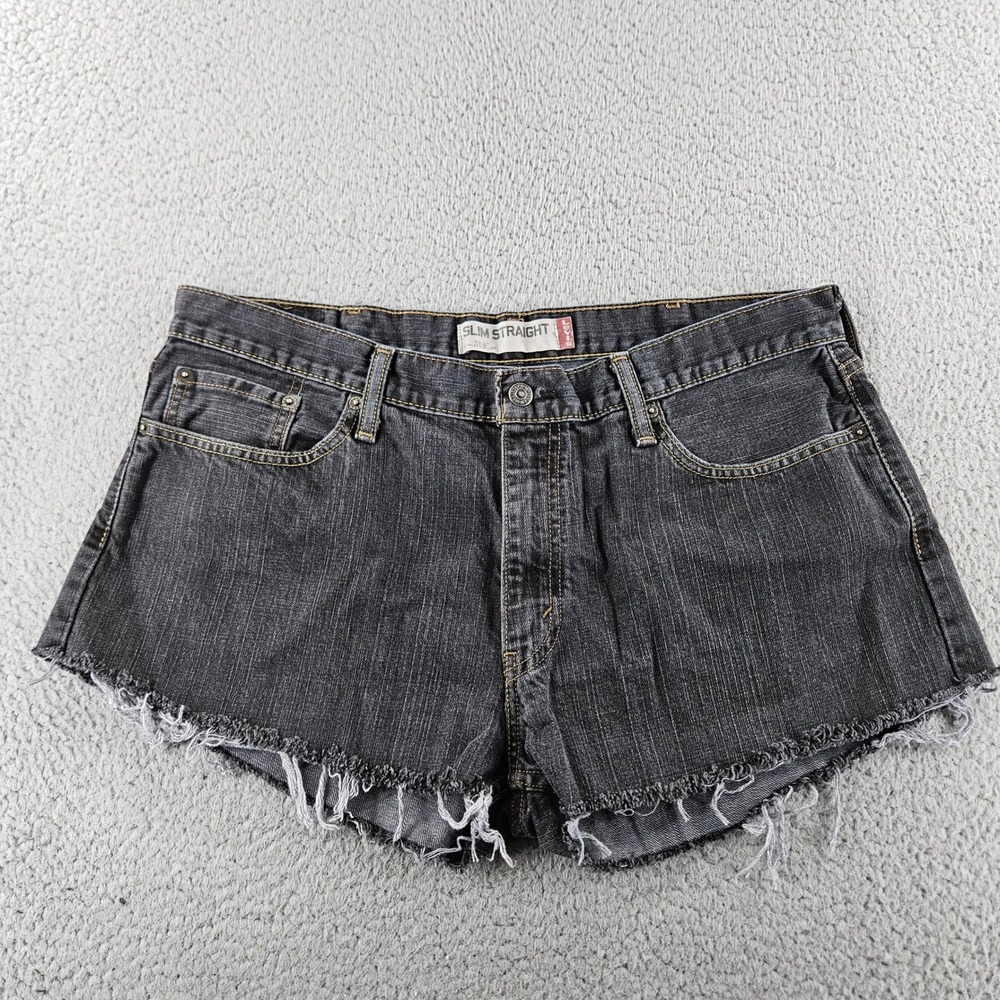 Levis 514 Denim Shorts‎ Womens 38 Black Slim Cut Off Frayed Boho Beach Festival